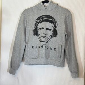 John Richmond Junior Grey Graphic Hoodie – Face Headphones Logo – Size 16 NWOT